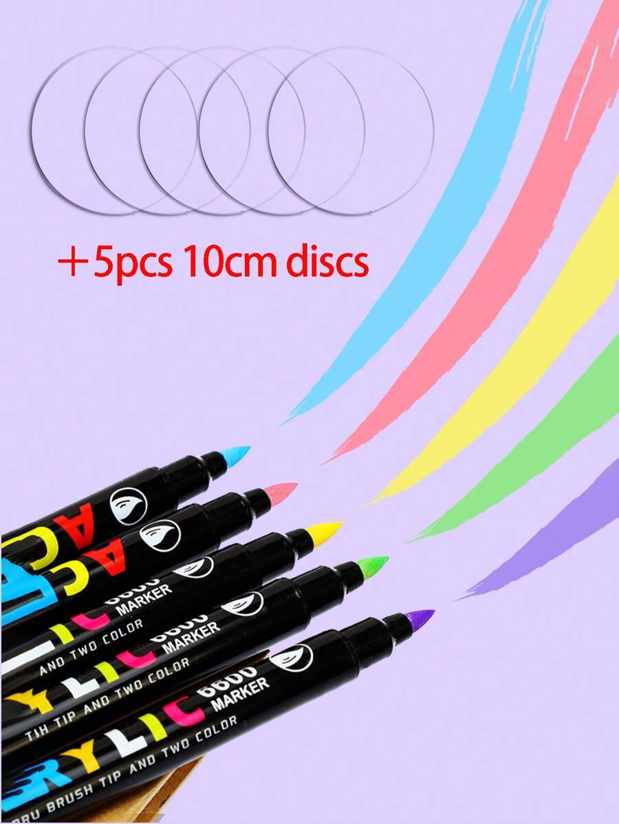 Guangna 6600雙頭雙色丙烯麥克筆塗鴉筆，防水不易褪色軟丙烯麥克筆，鮮明的丙烯麥克筆套裝，18/30/42支 - 快幹，防水 - 非常適合岩石、木材、布料、紙張和石頭工藝品 - 非常適合DIY藝術、工藝和禮品 - 彩色 - 查看 1