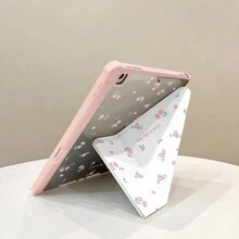 1入粉色印花三摺立體平板電腦保護套，適用於IPad 10.2/Pro 11/10th/10.9/Air 4/5/6 2024 - 白色 - 查看 2