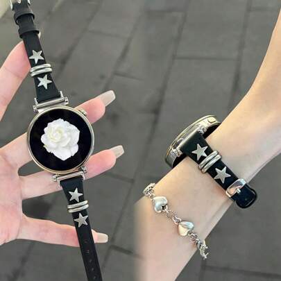 1 Stück 18mm 20mm 22mm Sternförmiges schlankes Lederarmband kompatibel mit Samsung Galaxy Watch 7 5 Band, Halloween schwarze Charms, Galaxy Watch 6, Galaxy Watch 4 40mm 42mm 43mm 44mm 45mm 46mm 47mm