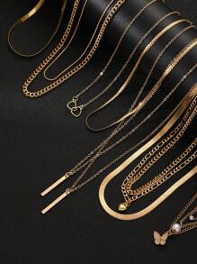 11pcs Fashionable Minimalistic Elegant Exquisite Vintage Faux Pearl Heart Shaped Crystal Butterfly Geometric Vertical Stripes Snake Chain Metal Pendant Multi-Layer Necklace Set, Perfect For Festivals, Vacations, Parties, Dates, Daily Wear And As Gifts