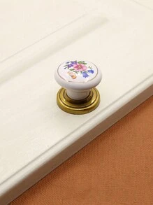 Weiße keramische Schranktürknauf mit Lotusblumen Muster, vintage Schubladen Griffe mit Schrauben, passend für Möbel mit 128mm & 160mm Lochabstand - Blumengriff aus weißer Keramik - Übersicht 15