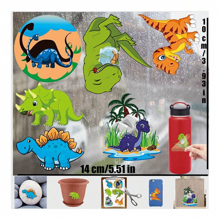 8 Tờ A6 Nhãn Dán Chuyển UV Khủng Long 3D DTF Cup Bọc Dán Tường Trang Trí Decal Graffiti Chà Trên Sổ Lưu Niệm Chống Thấm Nước, Chống Nắng, Chống Trầy Xước Và Chống Mài Mòn - Nhiều màu - Xem 6