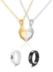 2入組戒指+2入組項鍊，極簡風格具有時尚愛心設計，是送給你最好的朋友的理想禮物 - 彩色 - 查看 9