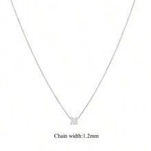 1入經典首字母銀色不鏽鋼鍊項鍊，女士款