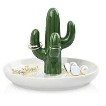 Porta anillos de cerámica con platillo para anillos de compromiso o bodas, pendientes y pulseras - Bandeja de joyería para mujeres y hombres - Verde - Ver 11