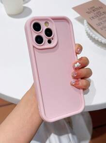 Funda de teléfono básica rosa de material de bambú con marco de estilo de foto y bordes redondeados, resistente a golpes, para iPhone - Rosa - Ver 4