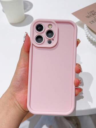 Pink Basic Phone Cases Precision-Cut Round-Edged Bamboo Material Picture Frame Style IPhone Case, Shockproof