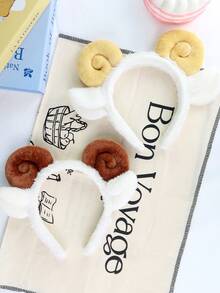 Cute Cartoon Plush Sheep Horn Headband Hair Clip For Parties, Live Broadcast And Live Streaming, Lamb Wool Sheep Party Hair Hoop For Women - Yellow - View 4