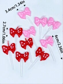 5pcs Red & Pink Bow Birthday Party Cake Decoration Candles, Baking & Dessert Party Supplies - Pink - View 5