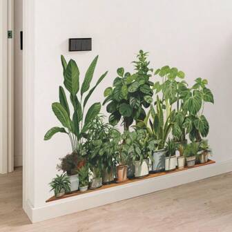 1PC Tropical Botanical Wall Decals: Self-Adhesive, PVC Green Plant Stickers For Modern Home Decor Vinyl Decal, For Bedroom Decor, Room Decor Items, For Halloween Decor, Fall Decor, Classroom Decorations, Removable Sticker, Stickers, Wall Decal, Vinyl Decal For Home Decorations, Spring Decoration Items Refresh Your Home, Rama Decoration Stickers Gifts Birthday Graduation Kitchen Decor