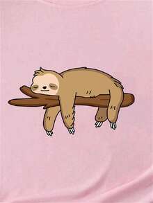 Camiseta con estampado de perezoso de cuello redondo - Rosa - Ver 6