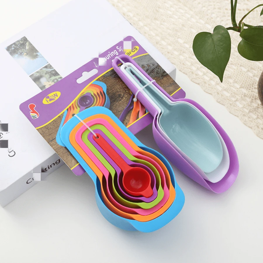 [9pcs/Set] Rainbow Measuring Spoon Baking Tool Set, Including Sugar & Yeast Control Spoons, Plastic Measuring Spoons, Spatula, Baking Tool Kit - Multicolor Measuring Spoon - View 1