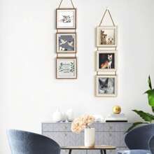 Walnut And White Oak Color 4x4 Inch Picture Frames Set, 3 Collage Frames With Hanging Twine Rope - Multicolor - View 1