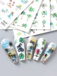 24 chiếc Lá Dòng Palm TreeNail Chuyển Nước Miếng Dán Dừa Hoàng Hôn Bãi Biển Coast Resort Phong Cách Trượt Móng Tay Nghệ Thuật Trang Trí Hoa Nở Mát Mùa Hè Mát Mẻ Móng Tay Nghệ Thuật Đề Can (Không Có Độ Nhớt) - Nhiều màu - Xem 2