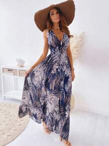 Vestidos de Verano para Mujer Bohemio Casual, Vestido sin Mangas para Dama con Escote En V Cómodo, Vestidos de Playa para Verano Estampado Vintage - Azul - Ver 1