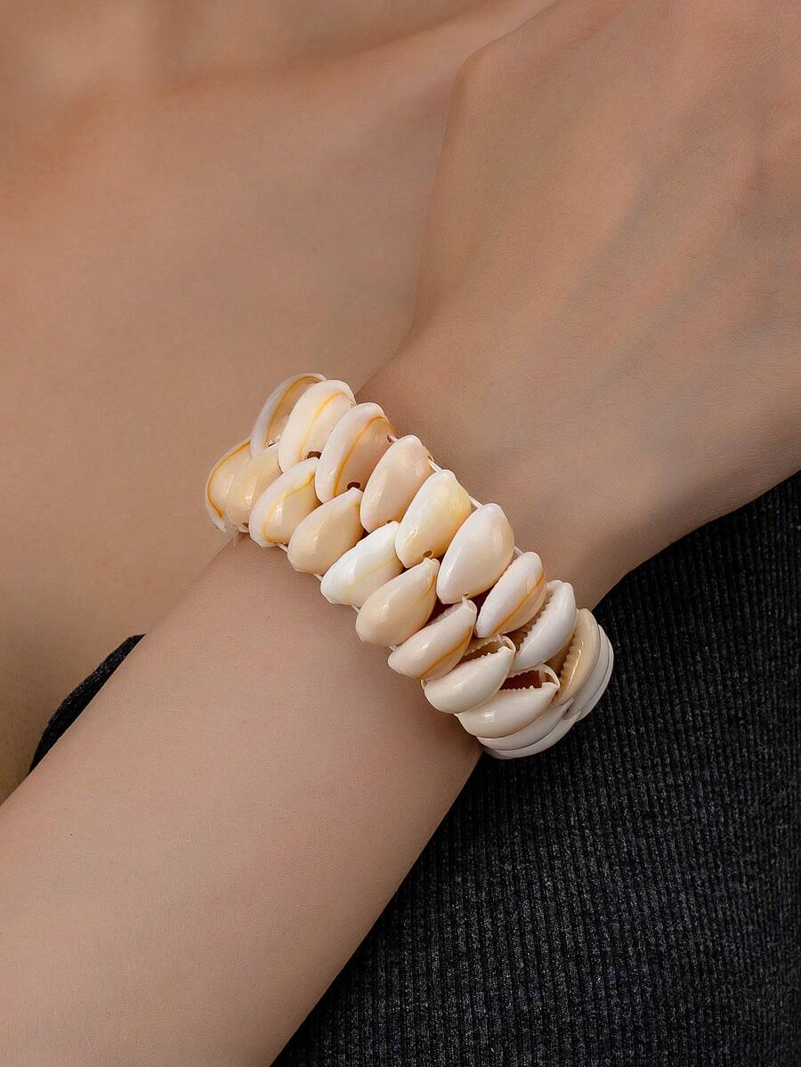 1 件夏季度假海滩贝壳弹力手链（女士款） - 白色 - 查看 1
