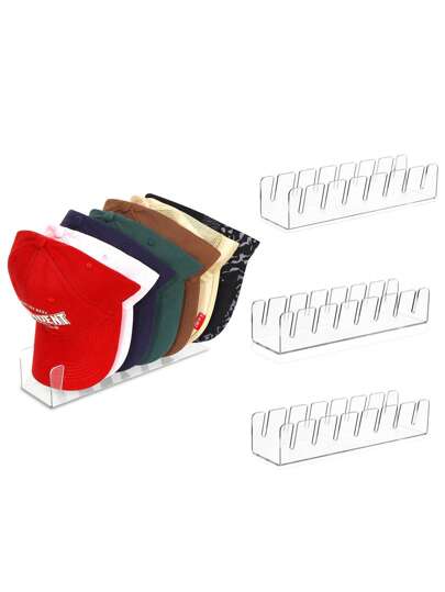 4 件棒球帽展示架和收纳架，无需安装的亚克力帽架，可容纳 28 顶帽子，卧室透明帽子收纳盒，性别揭秘派对，生日、婚礼、派对的完美选择，送给同事、朋友和家人的完美礼物，返校礼物