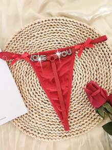 Customized G-String With Gold Pendant, Can Be Engraved With Name, Personalized G-String Pendant, Can Engrave Any Name, Customized G-String, Couple Gift, Clubbing Party, Quick-Drying - Red - View 2