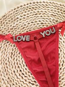 Customized G-String With Gold Pendant, Can Be Engraved With Name, Personalized G-String Pendant, Can Engrave Any Name, Customized G-String, Couple Gift, Clubbing Party, Quick-Drying - Red - View 3