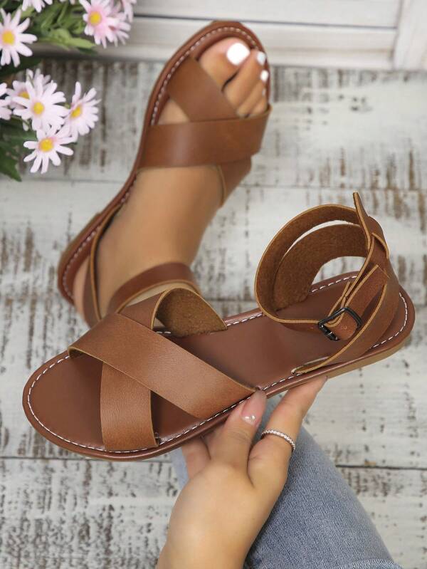 Women's Simple Flat Sandals, Casual Open Toe Summer Shoes, Lightweight Elastic Strap Slippers
