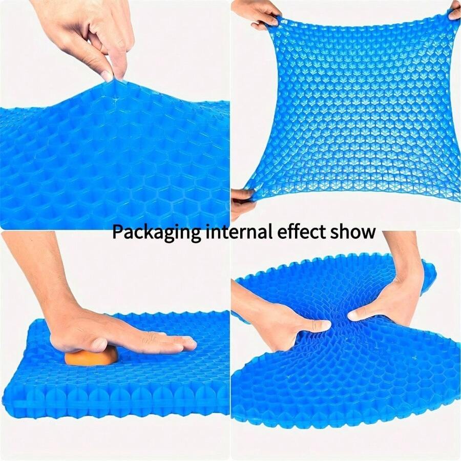 （附黑色網袋）冷卻凝膠坐墊，厚款大型透氣蜂窩設計吸收壓力點坐墊，配有防滑套的凝膠坐墊，適用於辦公室椅子、家用汽車座椅墊、輪椅座椅墊等 - 藍色 - 查看 1