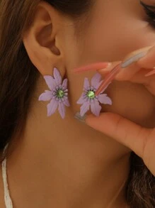 1 Pair Symmetrical Flower Stud Earrings For Women