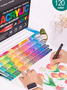 GuangNa 1 set de 120 colores/240 colores de marcadores de acrílico líquidos suaves, marcadores de pintura directa, ideales para estudiantes, arte mayor, pintura de zapatos DIY, camisetas, pintura corporal, dibujos a gran capacidad, llenado de acuarelas, regalo de Navidad - 120 colores - Ver 2