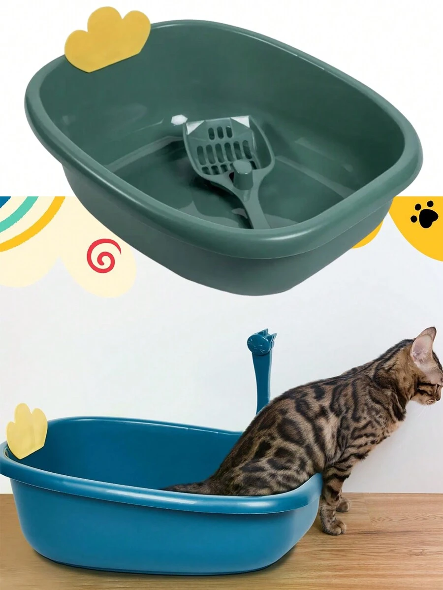 Arenero Gato Extension Anti Derrame Pala Caja Extra Grande(Caja de arena para gatos+Pala para caca de gato) - Verde - Ver 1