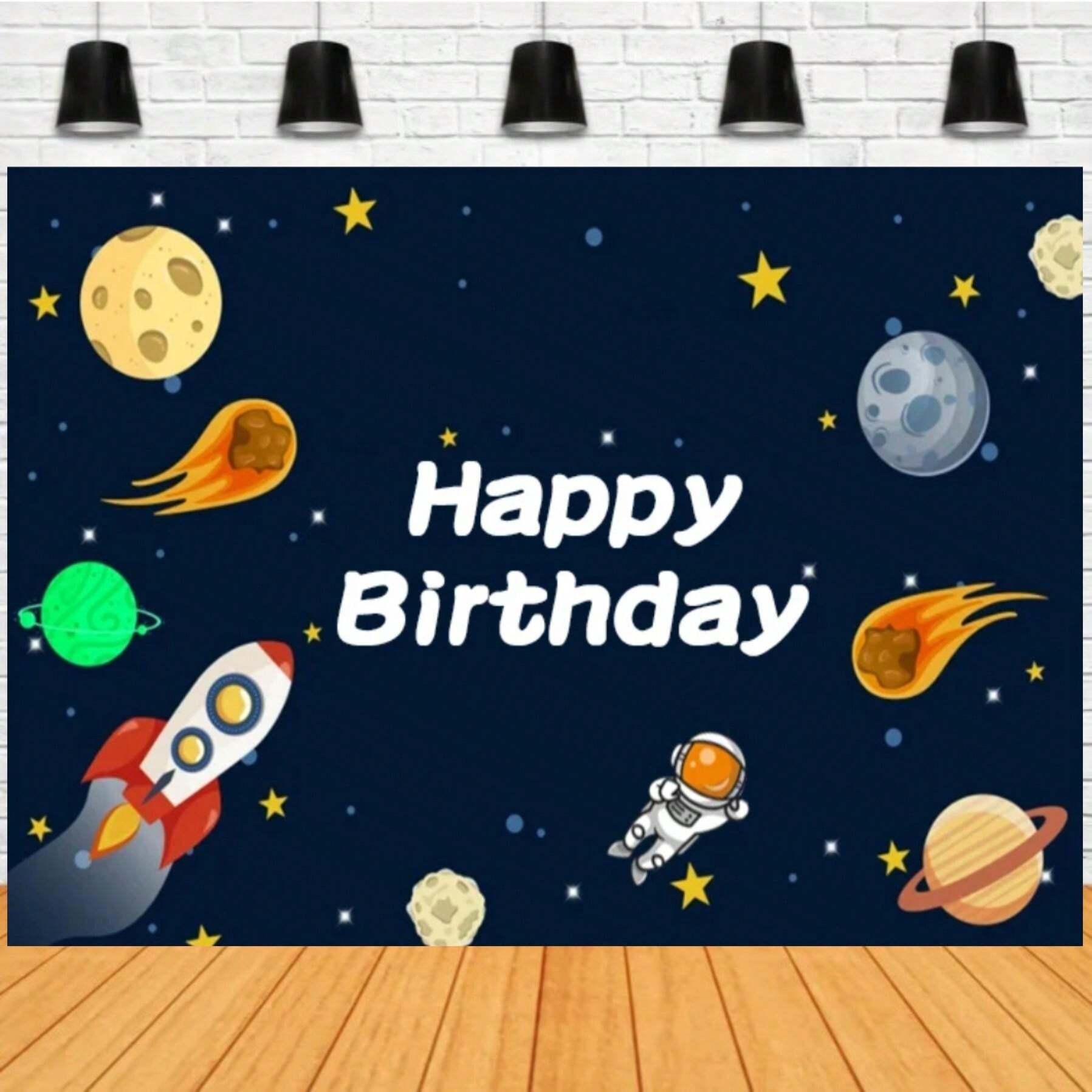 Outer Space Theme Happy Birthday Backdrop Universe Planet Galaxy ...