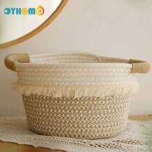 OYHOMO Canasta de almacenamiento con estilo bohemio, canasta de almacenamiento pequeña, canasta tejida de cuerda con borlas, canasta decorativa para estantería para juguetes, maquillaje, dormitorio, baño