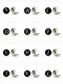 1 对男士时尚圆形 A-Z 26 个字母袖扣 - 彩色 - 查看 10