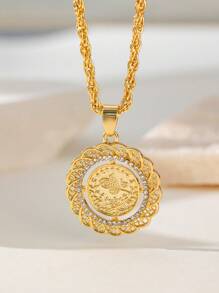 1pc Golden Plated Alloy Coin Pendant Necklace Suitable For Daily Wear - Yellow Gold - View 1