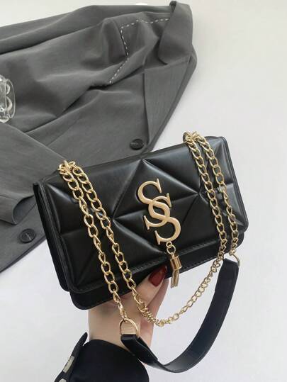 Korean Stylish Embossed Rhombus Letter Casual Handbag For Women, 2024 New Fashionable Minimalist Ins Crossbody Small Square Bag
