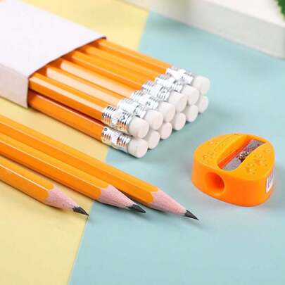 12pcs Imitation Wooden Yellow Stem Pencils For Children, Rubber Pencils For Primary School Students, Writing HB Pencils, Stationery, Learning Supplies, Pencils,Back To School
