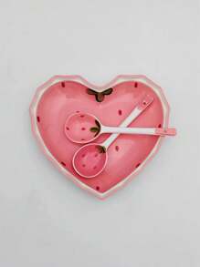 1pc Ceramic Bowl, Strawberry Pattern, Pink, Chinese Style Underglaze Color Fruit Salad Tableware, Birthday Gift (Spoon/Bowl/Plate Color & Pattern Random), (One Size, Pink Bowl And Spoon Set), Kitchen, Christmas Gift - Pink - View 11