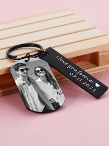 Llavero de foto personalizado de 1 pieza, llavero de imagen tallada, regalo de aniversario de novio de 1 año, regalo de novia creativo, regalo del Día de San Valentín del 10º aniversario. Viene con caja de regalo.