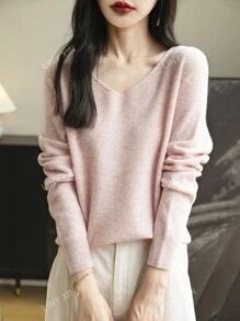Pull col V pour femmes en laine mérinos 100%, prêt à porter de première ligne, manches longues décontractées, sans couture