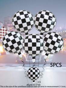 5入組賽車輪胎鋁箔氣球，18英寸方格氦氣氣球，適用於生日派對和賽車競賽裝飾 - 彩色 - 查看 9