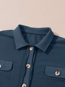 CILKOO Women's Solid Color Waffle Loose Casual Shirt - Blue - View 6