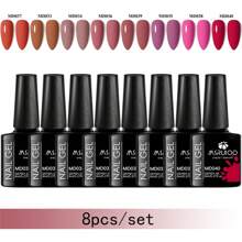 Set/Kit 8 pezzi da 8ml di smalto gel unghie glitterato, serie di colori viola, rosa, marrone, rosso, smalto semipermanente, da immergere, per unghie UV LED, per manicure