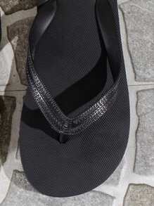 女士纯色百搭休闲平底方头沙滩凉鞋，适合户外、游泳、海滩度假、趾环人字拖，春夏季 - 黑色 - 查看 7