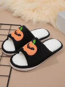 Dép bí ngô & dơi thời trang Halloween, Dép đi trong nhà ngộ nghĩnh và đáng ngạc nhiên, Mềm mại & thoải mái, Dép sang trọng hở ngón cho nữ, Dép thoải mái trong nhà chống trượt - màu đen - Xem 4