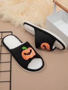 Dép bí ngô & dơi thời trang Halloween, Dép đi trong nhà ngộ nghĩnh và đáng ngạc nhiên, Mềm mại & thoải mái, Dép sang trọng hở ngón cho nữ, Dép thoải mái trong nhà chống trượt - màu đen - Xem 3