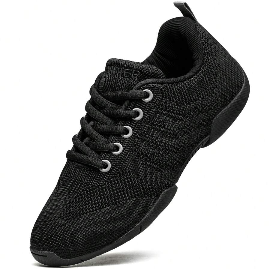 BAXINIER Girls Cheerleading Shoes Kids Lightweight Competition Sneakers Indoor Cheer Dance Black Shoes - Black - View 1