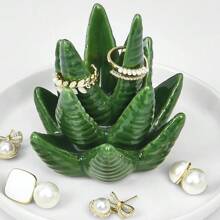 Porta anillos de cerámica con platillo para anillos de compromiso o bodas, pendientes y pulseras - Bandeja de joyería para mujeres y hombres - Verde - Ver 7