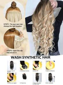 Extensiones de cabello con clip, 20 pulgadas de largo con ondas y 4 piezas de extensiones de cabello oscuro con clip, piezas de cabello con clip de fibra sintética natural y suave para uso diario en mujeres - Dark Brown - Ver 8