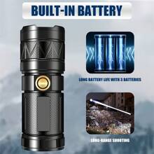 Tokeyla 1PC LED Rechargeable Flashlight With High Brightness, Powerful Tactical Flashlight, 5 Adjustable Modes, Multifunctional Flashlight, Ideal For Emergency Situations, Camping, Hiking, Etc - Black - View 3