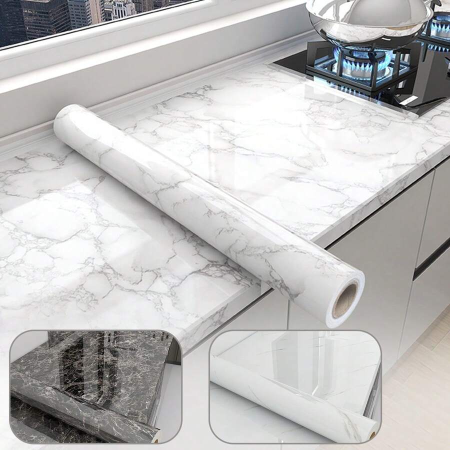 1 rollo 1m/2m/5m/10m Papel tapiz autoadhesivo de mármol con adhesivo- Impermeable y a prueba de aceite, fácil de aplicar para renovación de cocina y baño y decoración del hogar - Multicolor - Ver 1