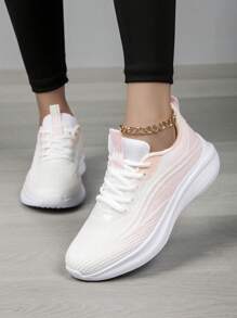 女士針織運動鞋，具有柔軟透氣的鞋底，輕盈防滑，適用於戶外活動和慢跑的吸震功能鞋