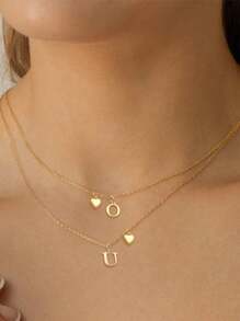 FOREVER QUEEN 3 piezas Collares de corazón e inicial S925 de plata de ley con baño de oro de 18K. Colgante personalizado, lindo, moderno y delicado con inicial de la A a la Z. Collar choker. Joyería dorada para mujeres y adolescentes. Regalo personalizado